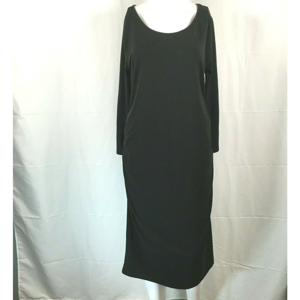 Ingrid & Isabel Maternity Dress Womens Sz L‎ Black Knit Long Sleeve A-Line Midi